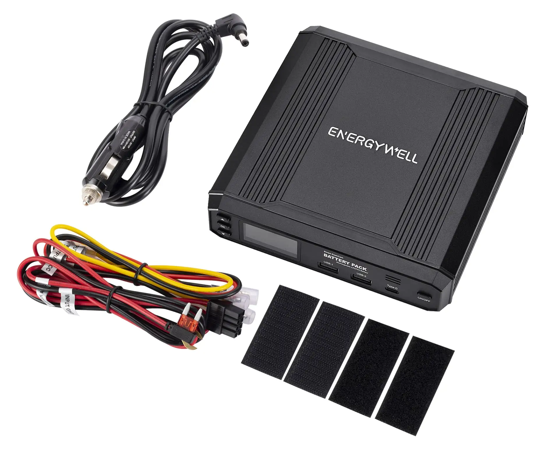 Batterie Externe EnergyWell pour Dashcam | P8 (12 000 mAh) | USB x 2 + USB  C | LCD screen - edrauto